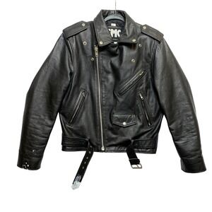 VINTAGE FMC Leather Motorcycle Jacket Mens 38 Medium Black Biker Style
